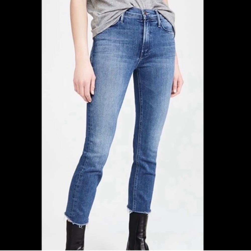 MOTHER Mid Rise Dazzler Ankle Fray Denim Jeans Crop High Rise Waist Size 26